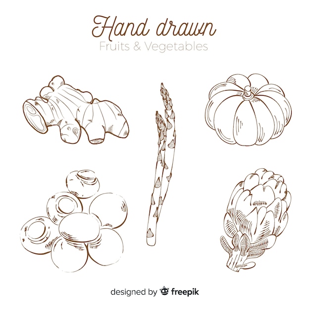 Colorless hand drawn  vegetables and fruits set