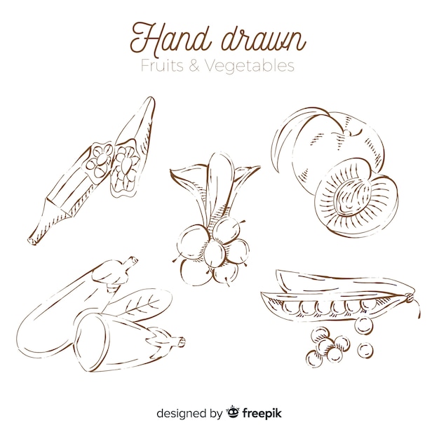 Colorless hand drawn  vegetables and fruits set