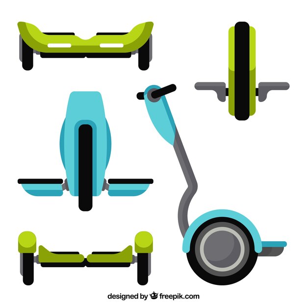 Coloroful variety of electric scooters