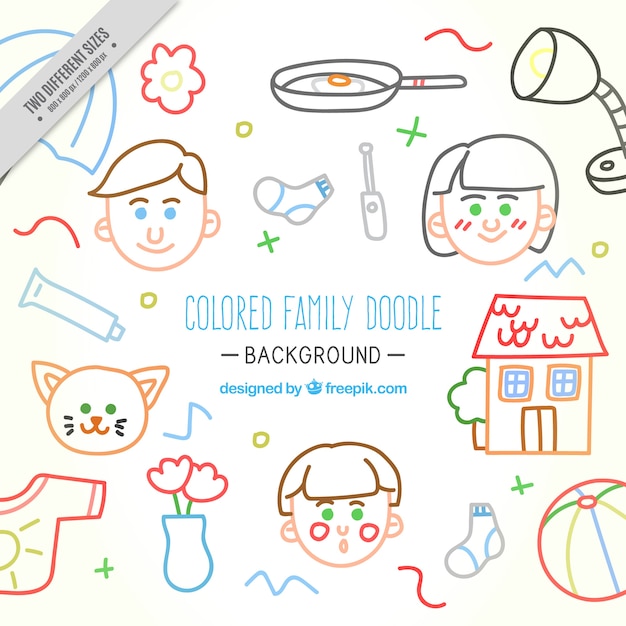 Colors sketches of family and elements background