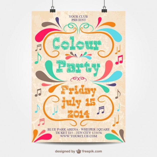 Free Vector colour party poster with music notes