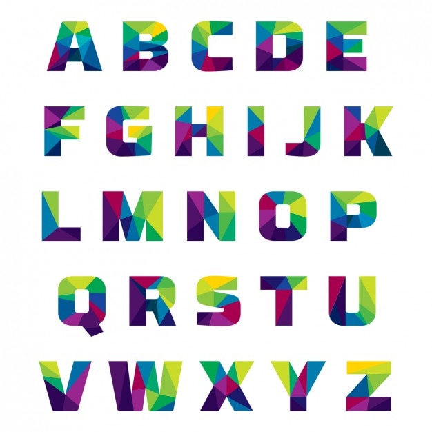 Coloured alphabet made of polygonal shapes