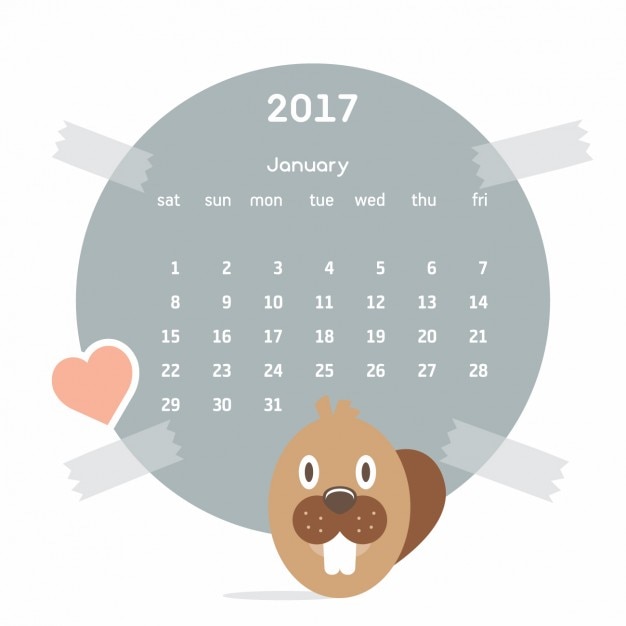 Coloured calendar with a beaver