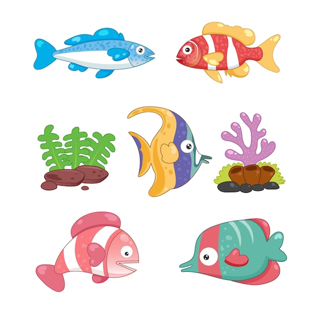 Free vector coloured fishes collection