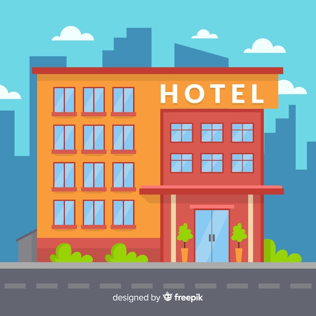 Coloured flat design hotel building