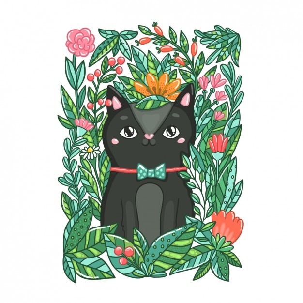 Free vector coloured hand drawn cat