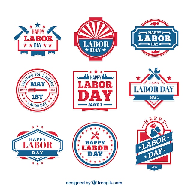 Coloured labor day label set