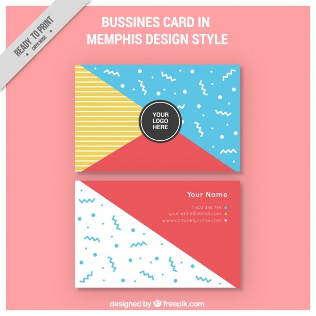 Free vector coloured memphis style business card