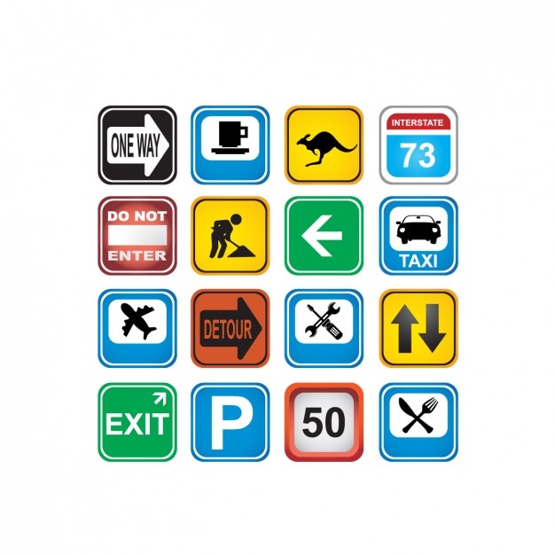 Free Vector coloured traffic signs icons collection