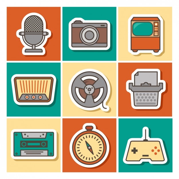 Free Vector coloured vintage objects