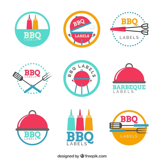 Colourful bbq badges in flat design