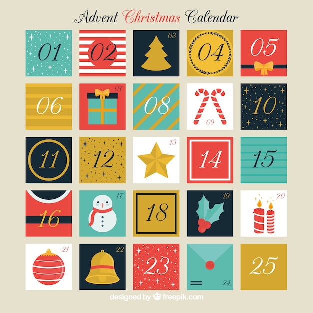 Free vector colourful christmas advent calendar