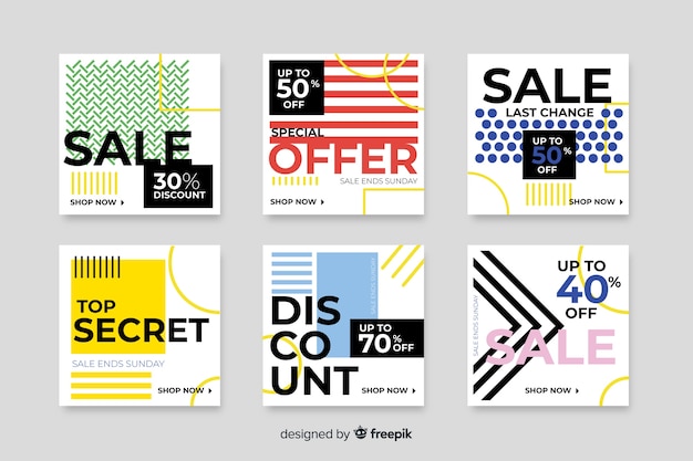 Colourful collection of modern sale banners for social media