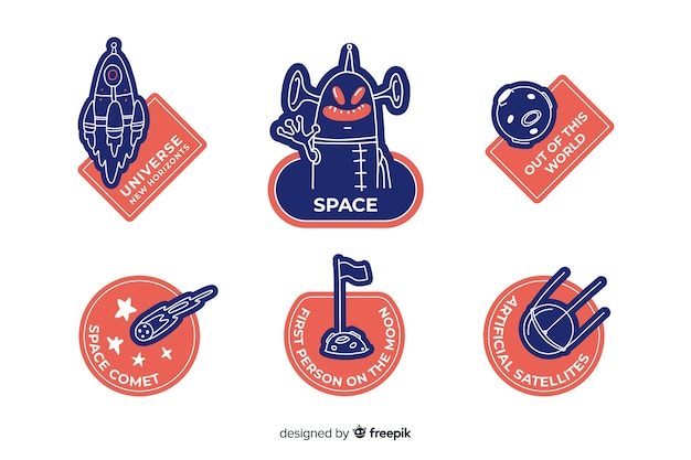 Free Vector colourful collection of space stickers