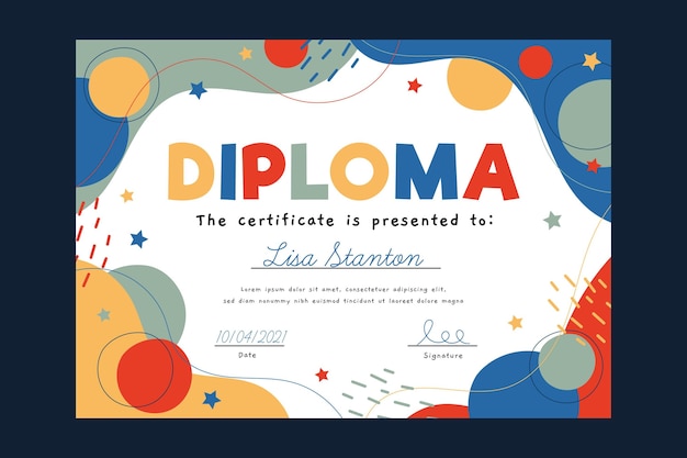 Colourful diploma template for kids