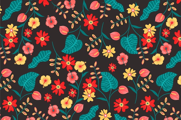 Colourful exotic floral wallpaper