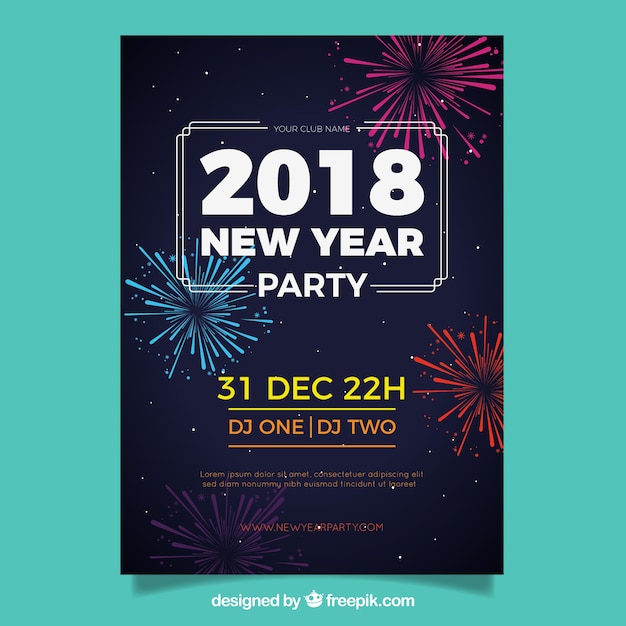 Colourful fireworks on a new year's party flyer