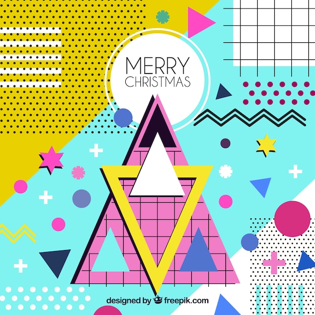 Colourful geometric christmas background in memphis style