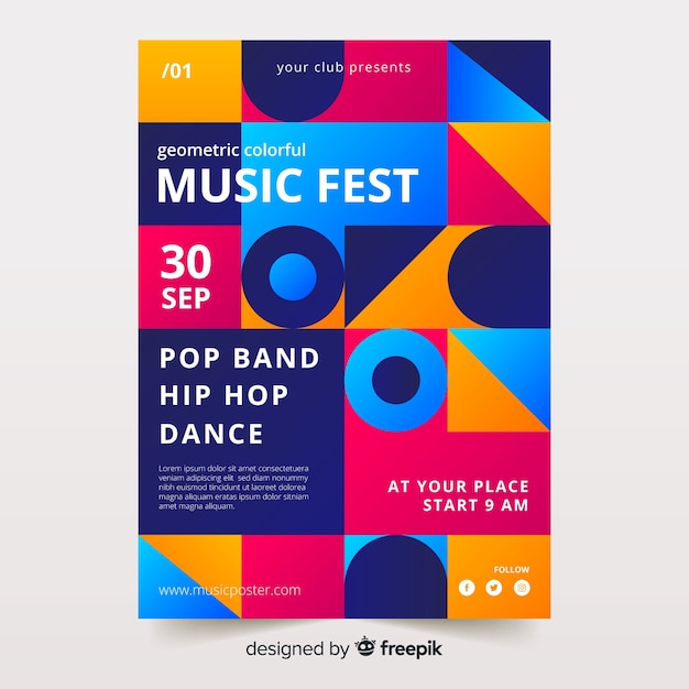 Colourful geometric music poster template