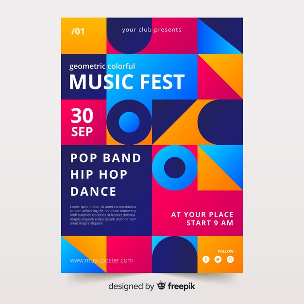 Colourful geometric music poster template