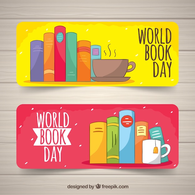 Free Vector colourful hand drawn world book day banners