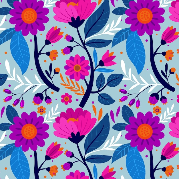 Free Vector colourful hand painted exotic floral pattern