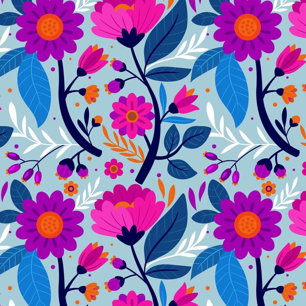 Colourful hand painted exotic floral pattern