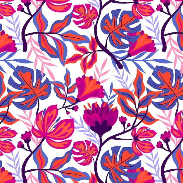 Free Vector colourful hand painted tropical floral pattern