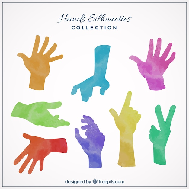 Free Vector colourful hand silhouettes