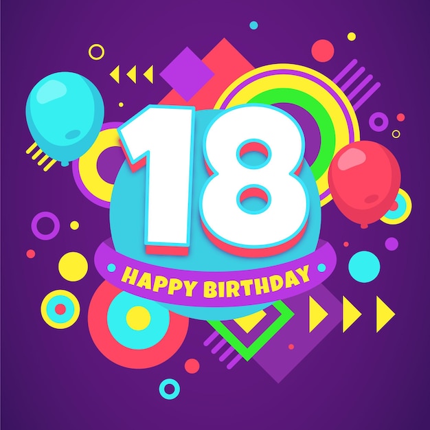 Colourful happy 18th birthday background