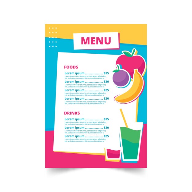 Colourful healthy food illustrated restaurant menu template