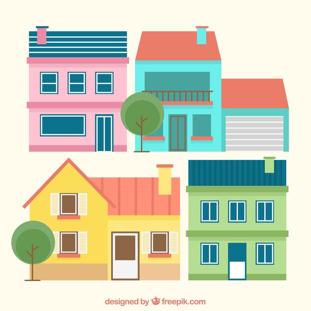 Colourful houses in flat design