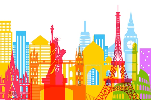 Colourful landmarks skyline