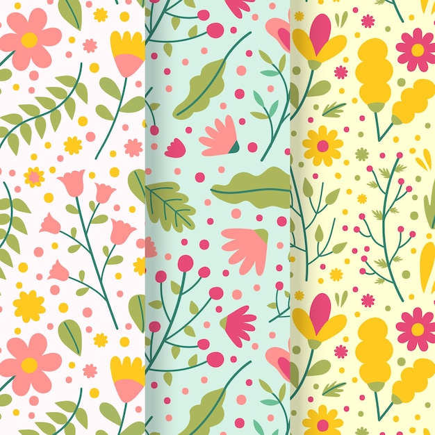 Free Vector colourful leaves and flowers seamless spring pattern