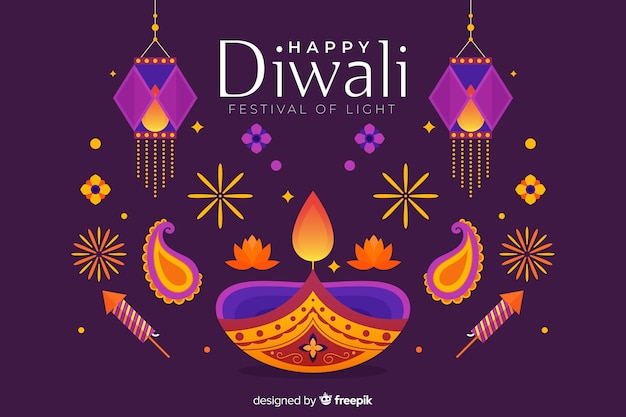 Free Vector colourful lights flat diwali background