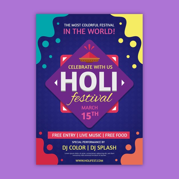 Colourful liquid effect holi festival poster