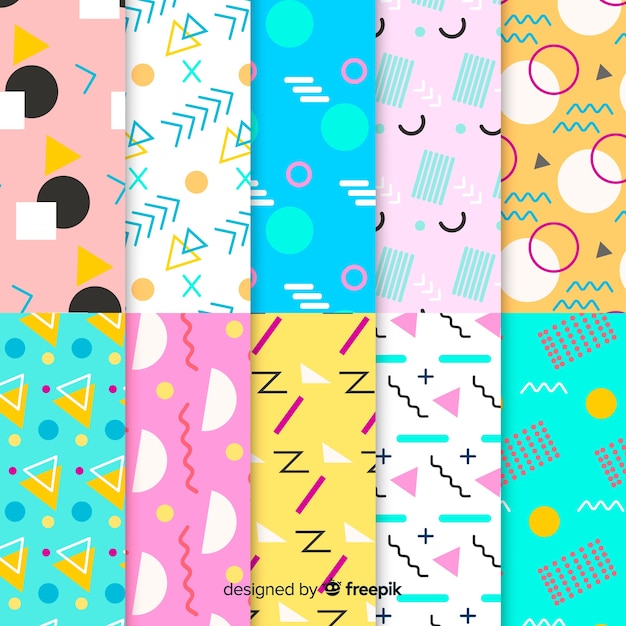 Free Vector colourful memphis pattern collection