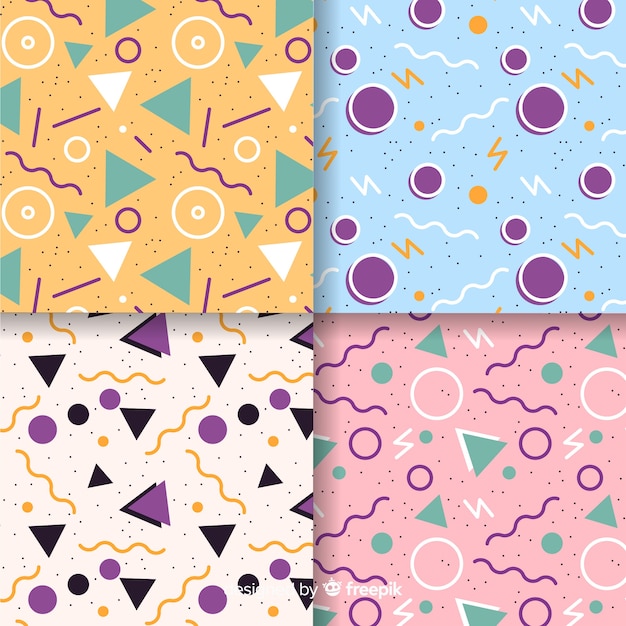 Colourful memphis pattern collection