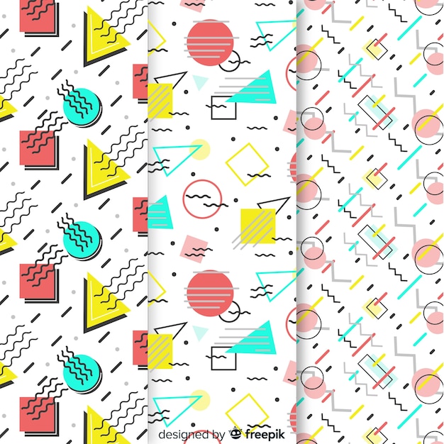 Colourful memphis pattern collection