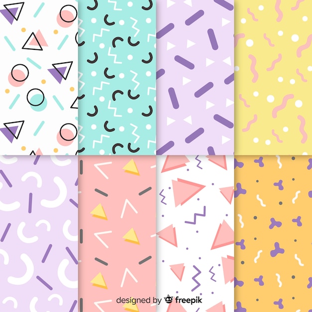 Colourful memphis pattern collection