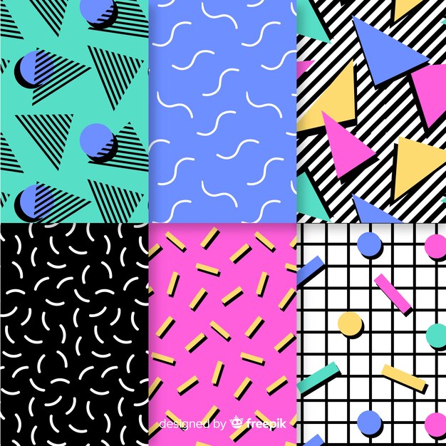 Colourful memphis pattern collection