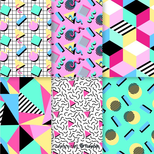 Colourful memphis pattern collection