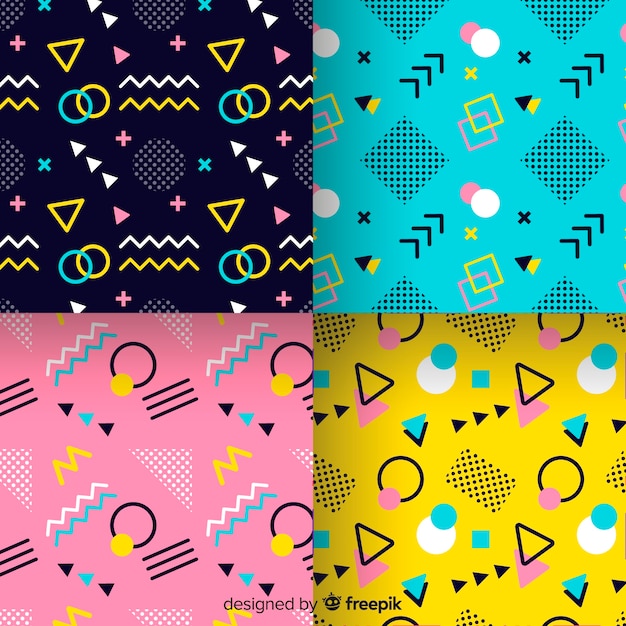 Colourful memphis pattern collection