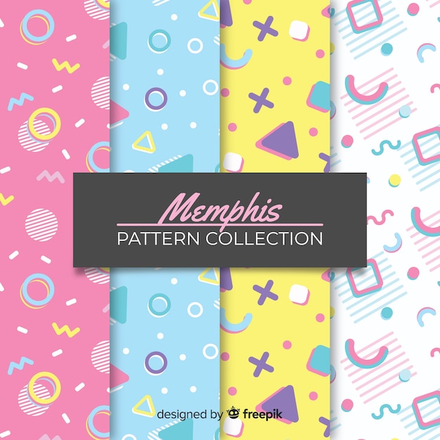 Colourful memphis pattern collection