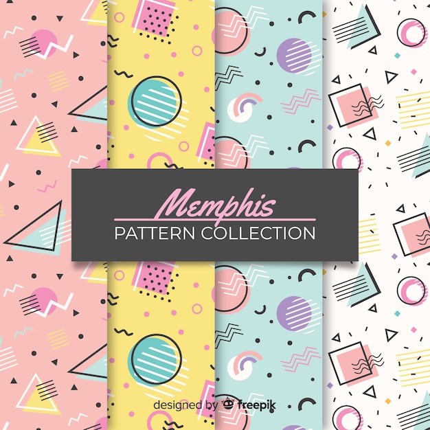 Colourful memphis pattern collection