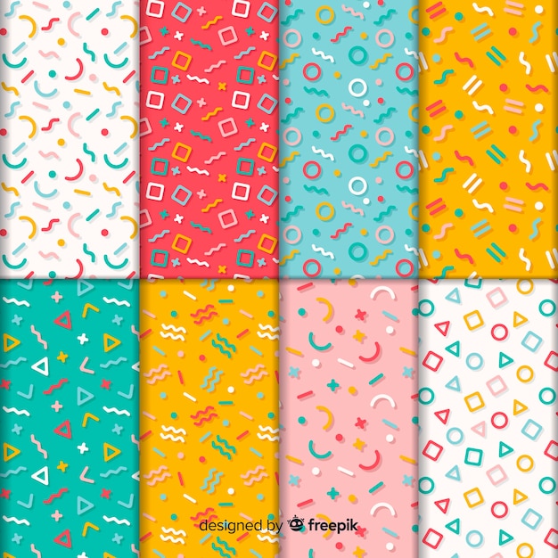 Colourful memphis pattern collection