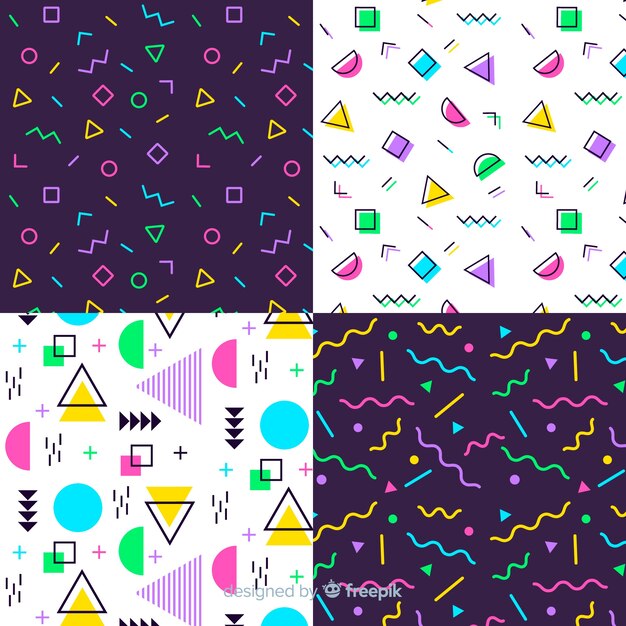 Colourful memphis pattern collection