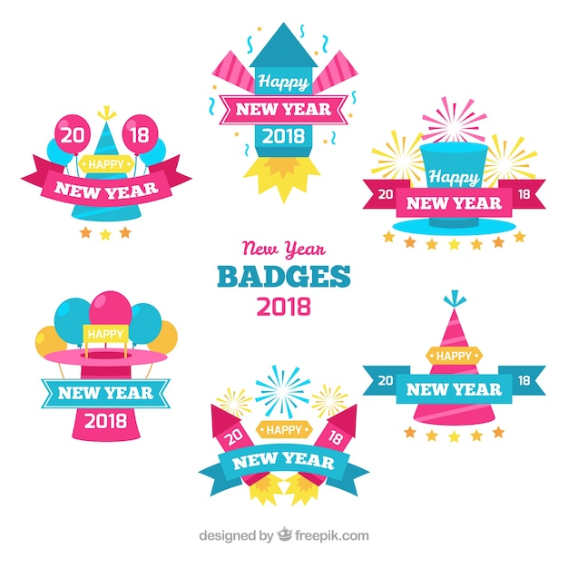 Colourful new year badges