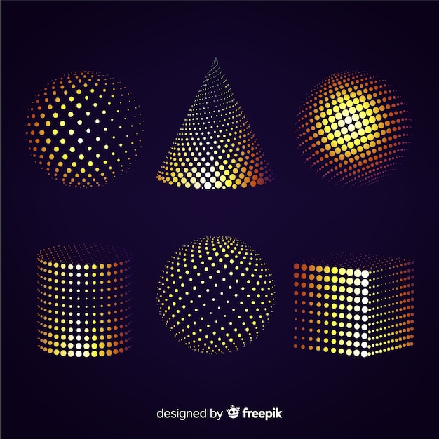 Colourful particle 3d geometric shapes set