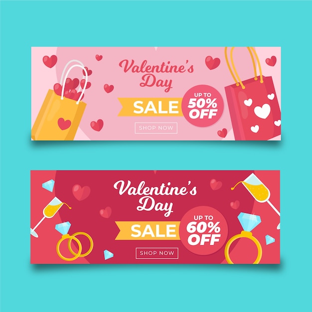 Colourful shopping bags valentine's day sale banners